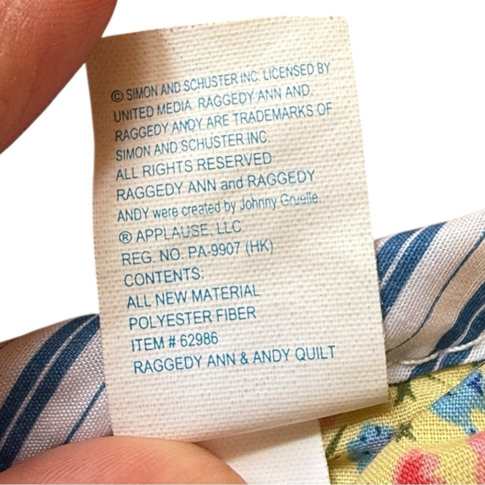 Vintage Raggedy Ann & Andy Quilt Blanket Applause Licensed 80s 90s Collectible - Picture 12 of 12